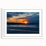 Abstract art print of Manitoba scenery in muted earth tones, framed with a white mat, suitable for dining room decor.