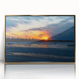 Large art print of a Manitoba, Canada scenery in mid-century modernist style, framed acrylic with gold accents.