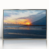 Mid-century modernist art of Manitoba scenery on a framed acrylic, with cool blue and green tones.