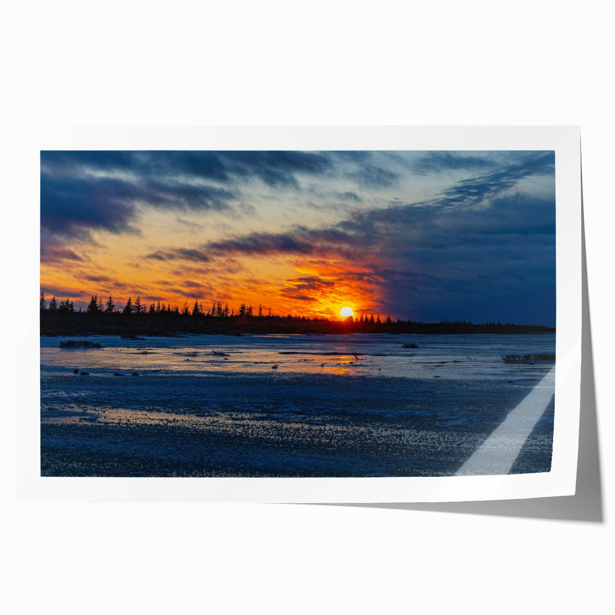 Rolled print of a Manitoba, Canada scenery with muted green and blue tones, ideal for art wall dining room.