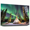Abstract landscape of the Northwest Territories on large acrylic glass, in cool blue and green tones.