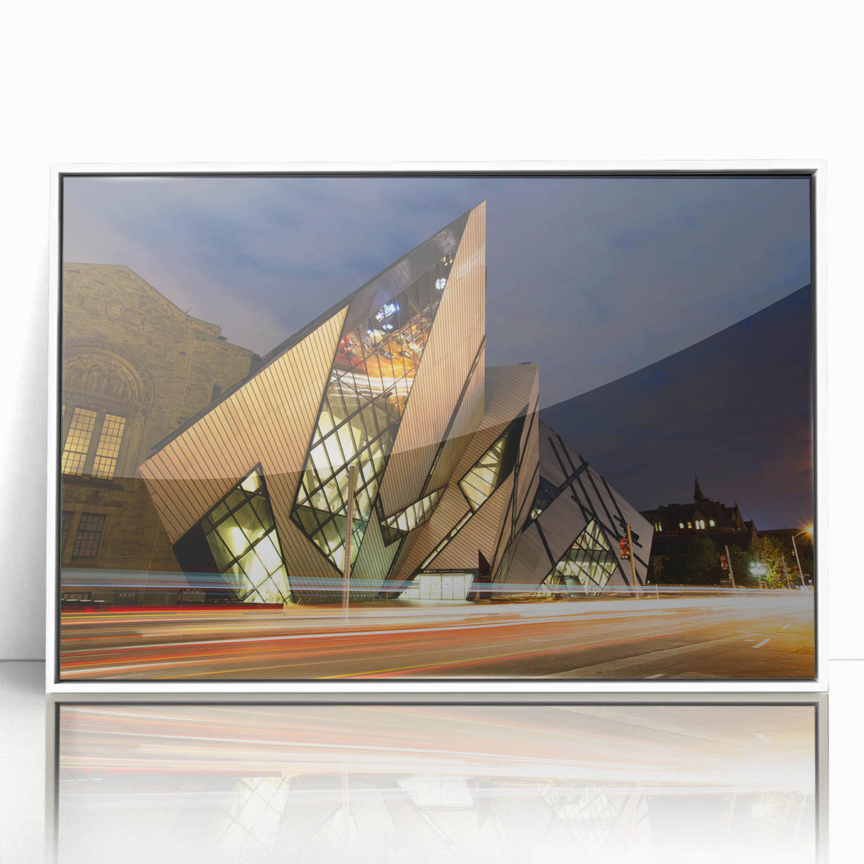 Art deco poster of Ontario, Canada scenery in muted colors on a white framed acrylic, suitable for modern nursery wall art.