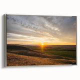 Landscape art painting of Saskatchewan scenery on a framed canvas, featuring muted earth tones, ideal for living room decor.