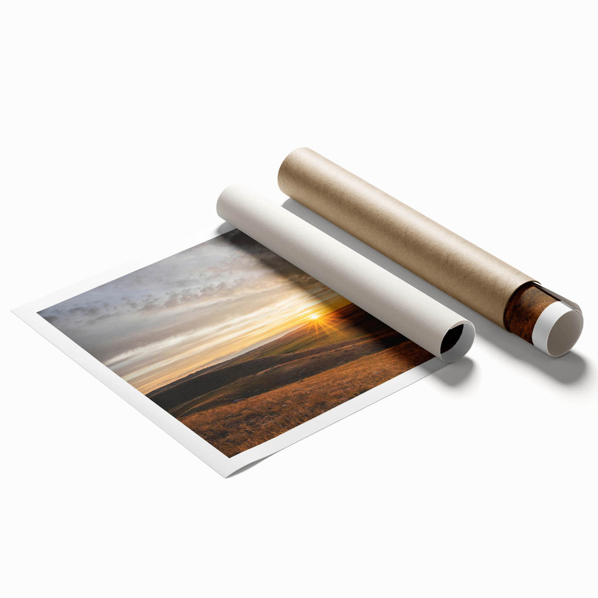Extra large rolled print of a serene Saskatchewan landscape with soft floral elements in muted greens and blues.