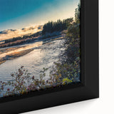 Extra large framed canvas depicting a Yukon landscape in black with colorful, textured art details.