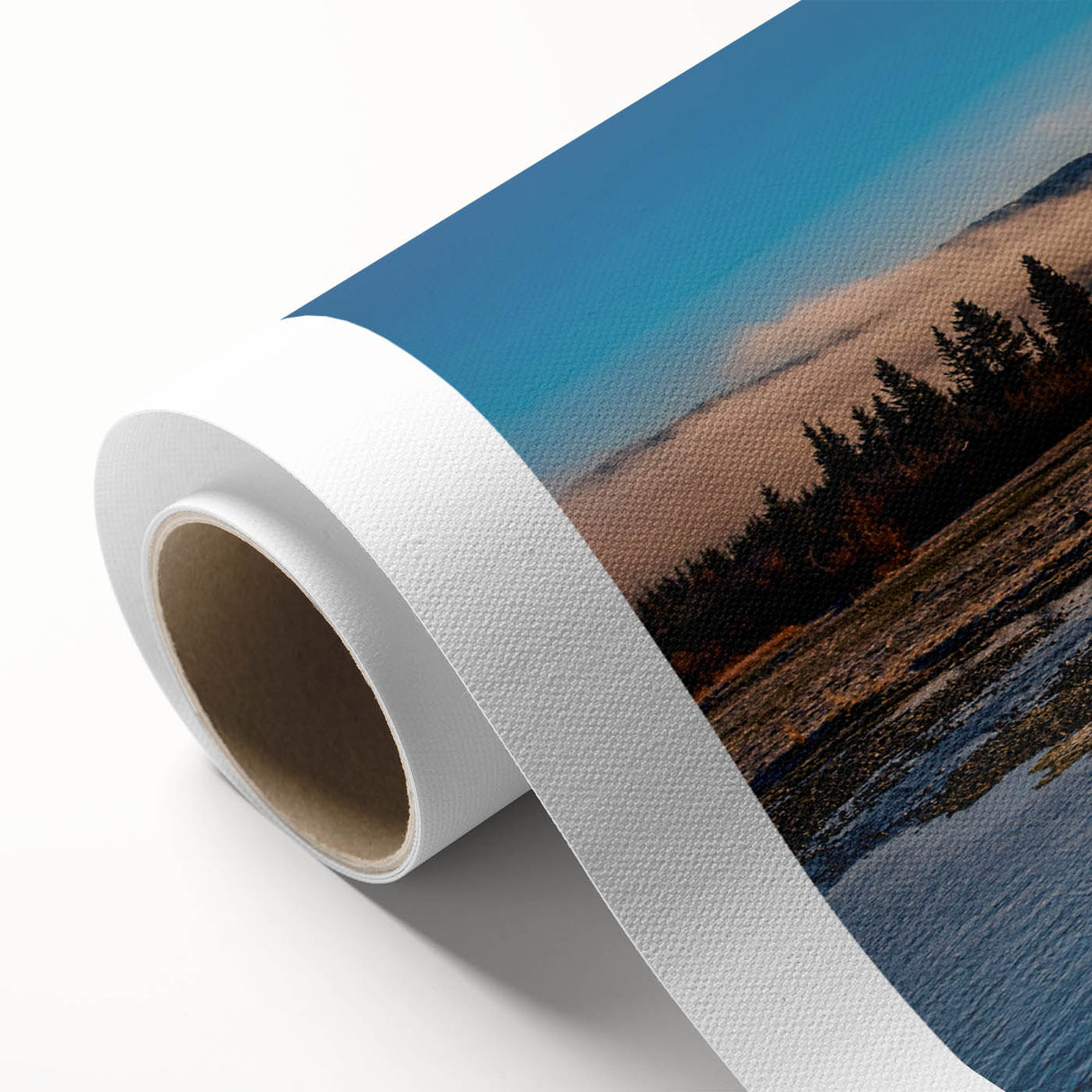 Art Deco style poster of Yukon scenery in muted greens and blues on rolled canvas, ideal for nursery wall art.