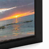 Textured black wall art featuring a vibrant Caribbean scenery on a framed canvas, ideal for living room decor.