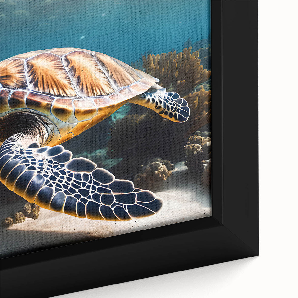 Black wall art featuring a textured Caribbean Aruba scenery in vibrant colors on framed canvas.