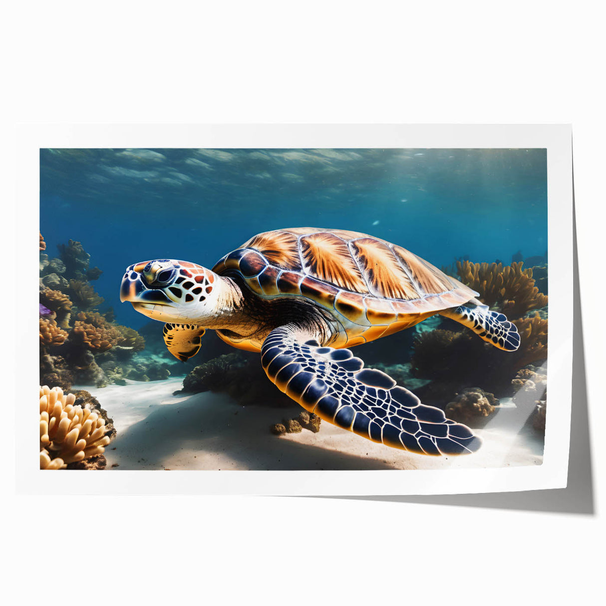 Extra large rolled print of a Caribbean Aruba scenery with vibrant blue and green tones, ideal for art wall dining room.