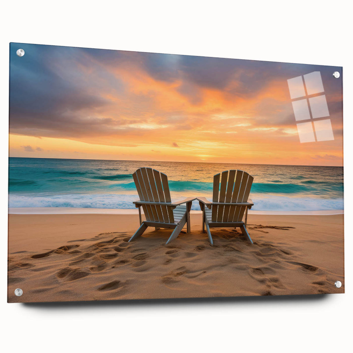 Large abstract wall art of Caribbean scenery on acrylic glass, ideal for bedroom or dining room decor.
