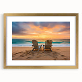 Abstract art print of Caribbean scenery in gold frame with mat, featuring blue and green tones, ideal for dining room decor.