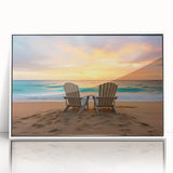 Mid-century modernist art of a Caribbean scene in pastel shades on a white framed acrylic, suitable for nursery wall art.
