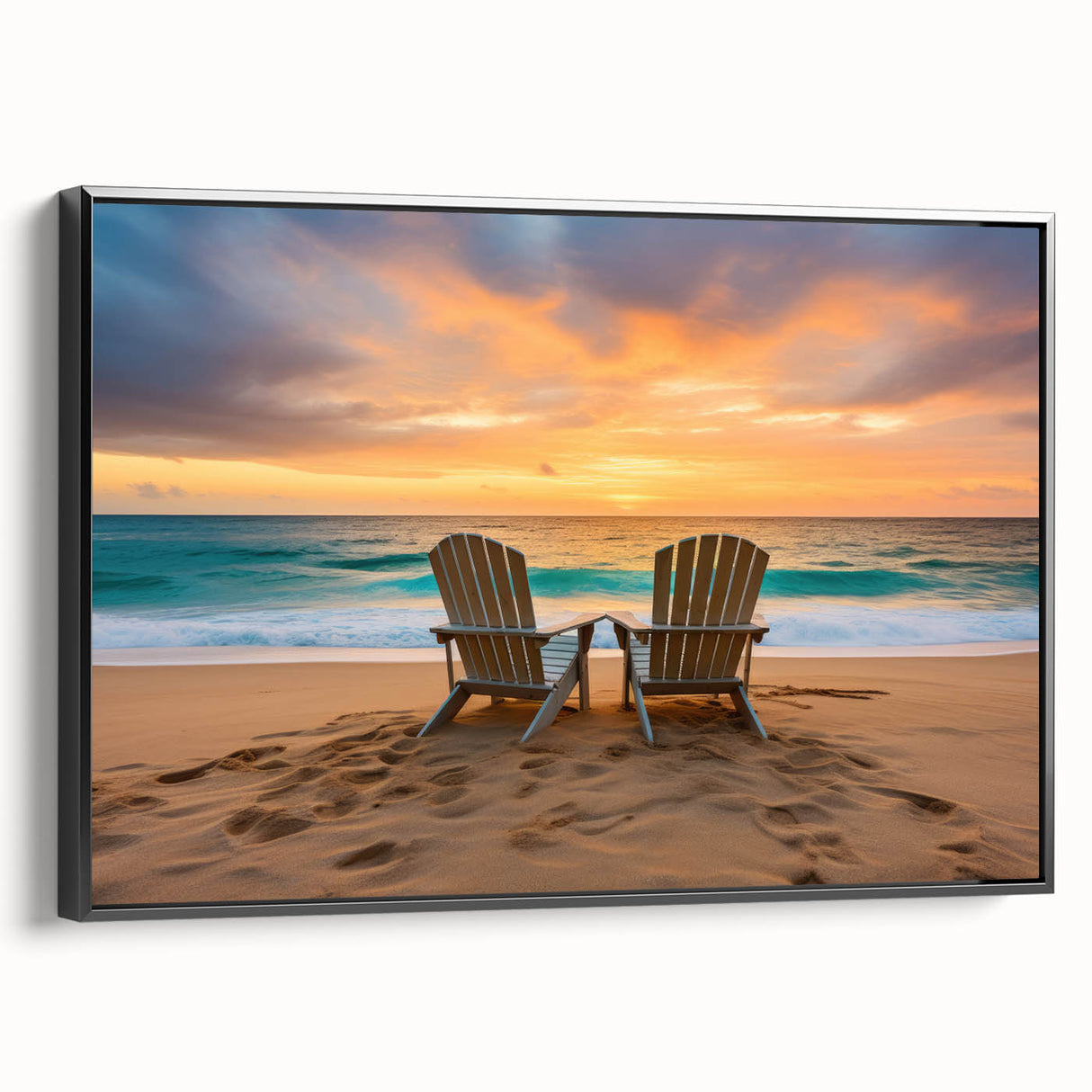 Black and white framed canvas of a vintage Caribbean landscape, ideal for bedroom wall decor.