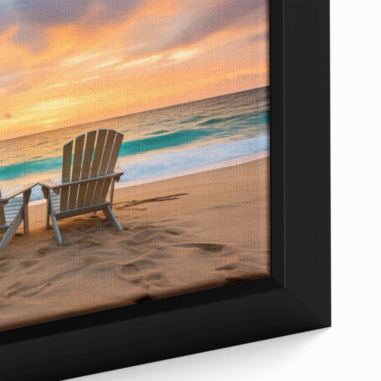 Black wall art featuring a textured Caribbean scenery on a framed canvas, with vibrant colors, ideal for living room decor.