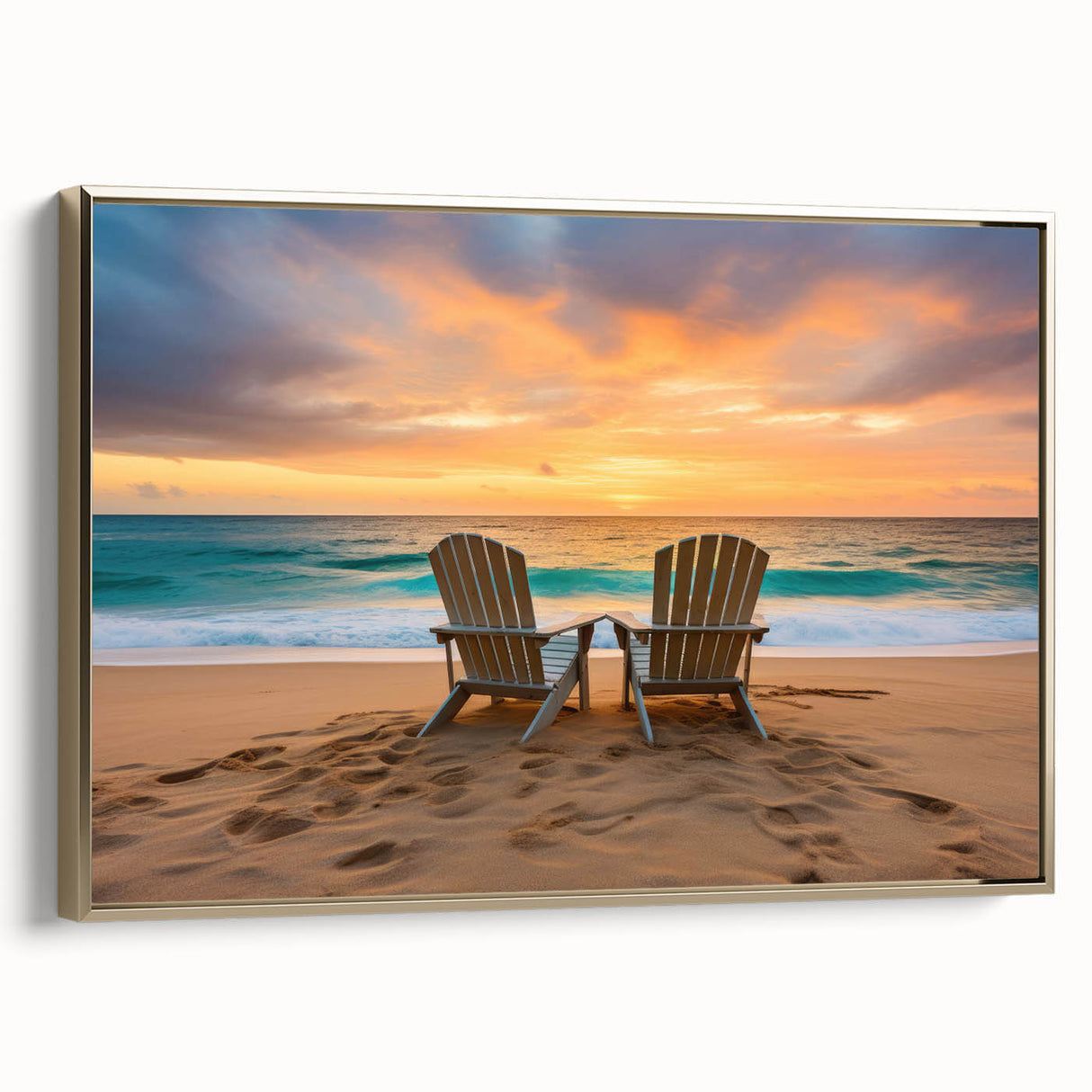 Vintage poster art of a Caribbean Bahamas scenery in vibrant colors on a large framed canvas, suitable for living room decor.