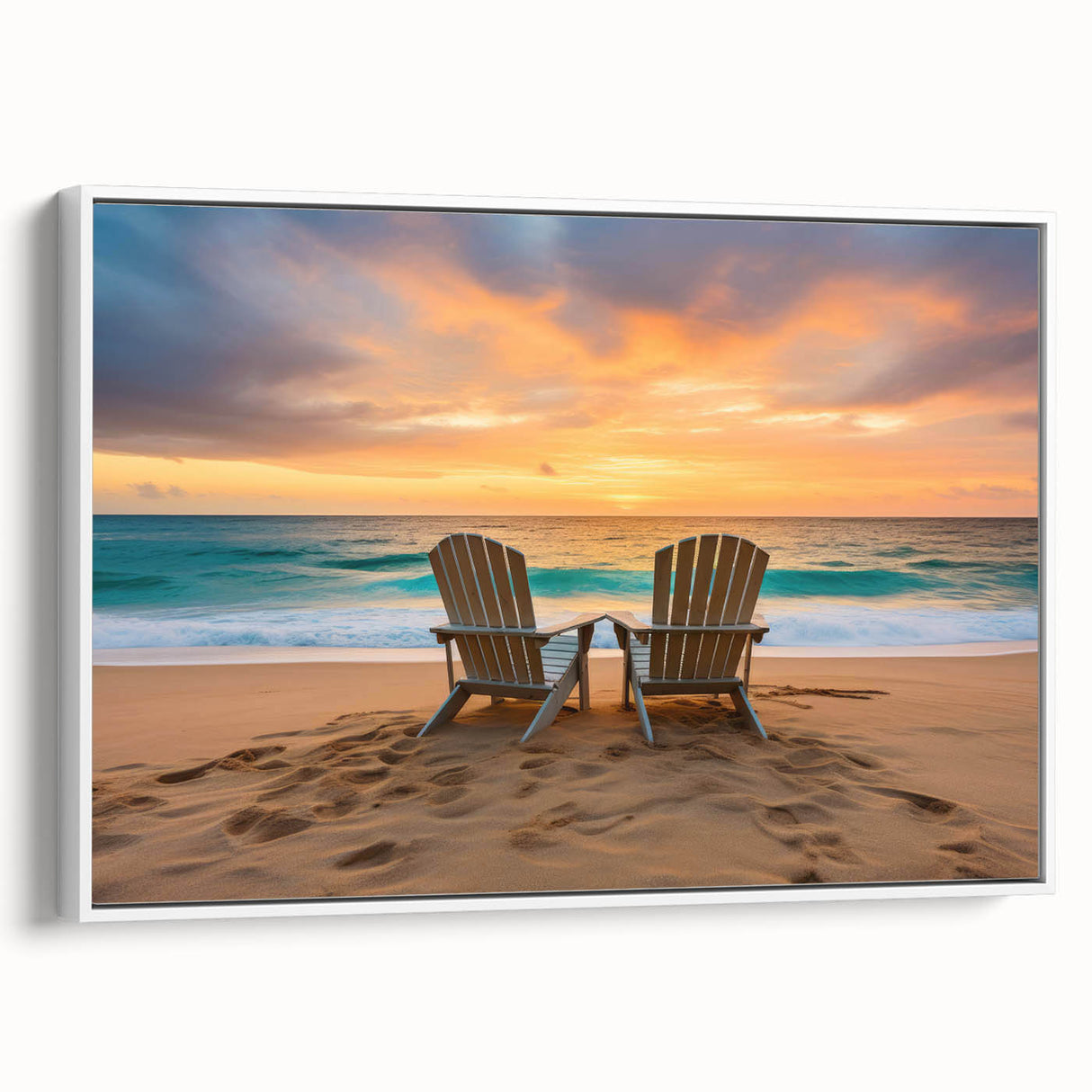 Framed canvas of a vintage-style landscape art painting depicting the colorful Caribbean Bahamas.