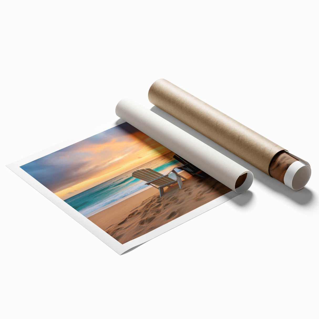 Extra large rolled print featuring a serene Caribbean scenery with vivid blue and green tones.