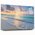 Acrylic print of a Caribbean Barbados scenery in vibrant blue and green tones, suitable for dining room decor.