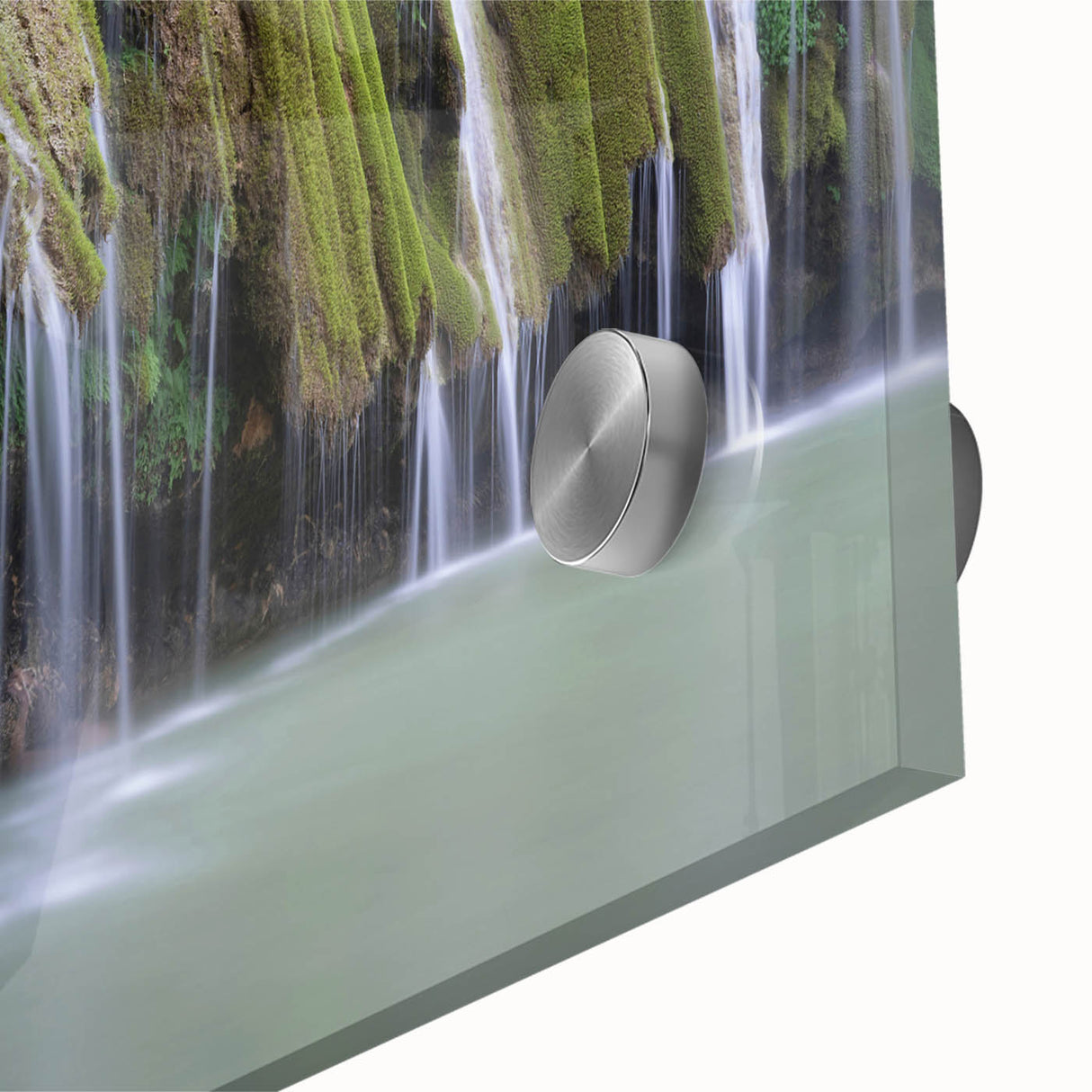 Large abstract wall art depicting a Caribbean seascape in vibrant blue and green tones on acrylic glass.