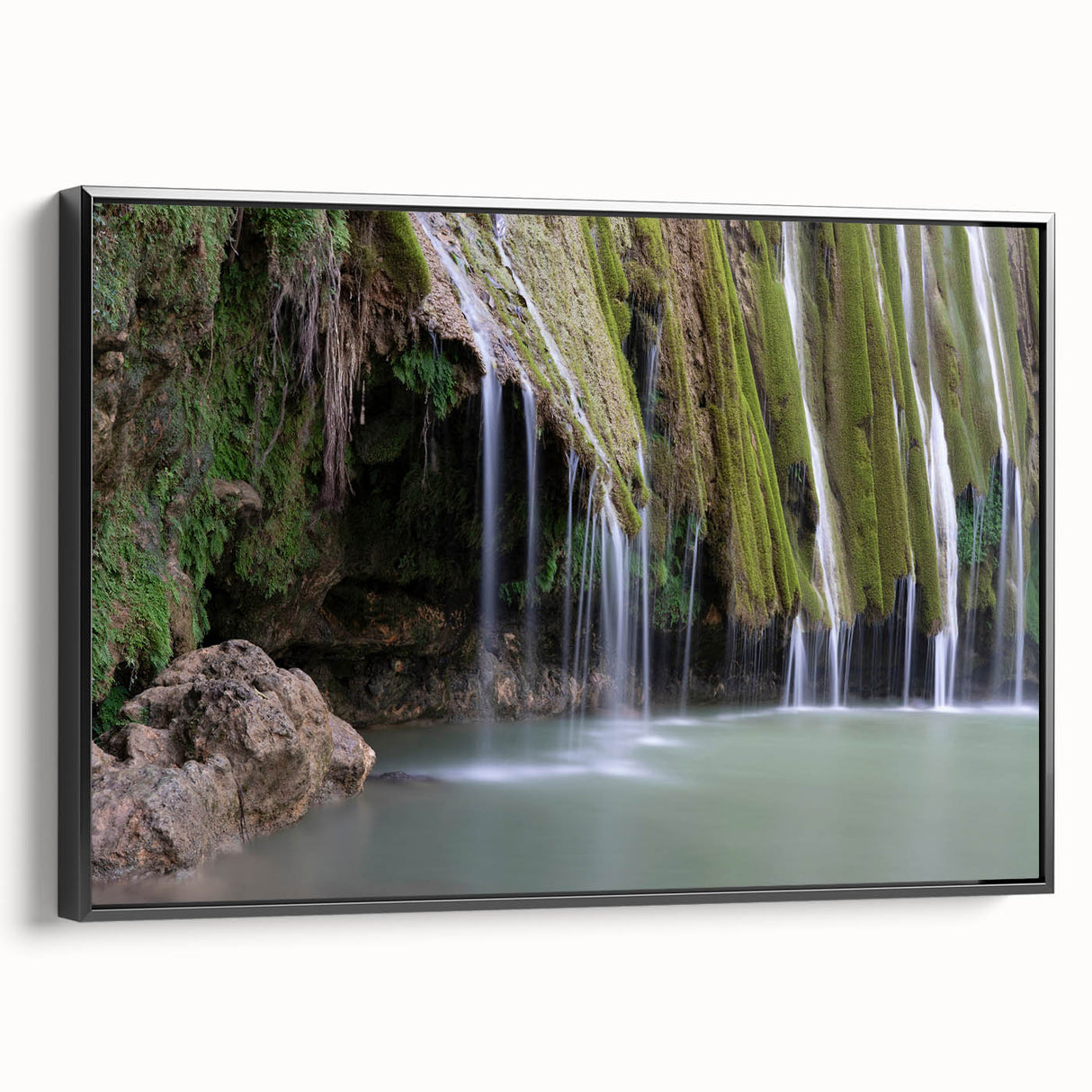 Black and white framed canvas of a Caribbean landscape, ideal for bedroom wall decor.