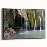 Black and white framed canvas of a Caribbean landscape, ideal for bedroom wall decor.