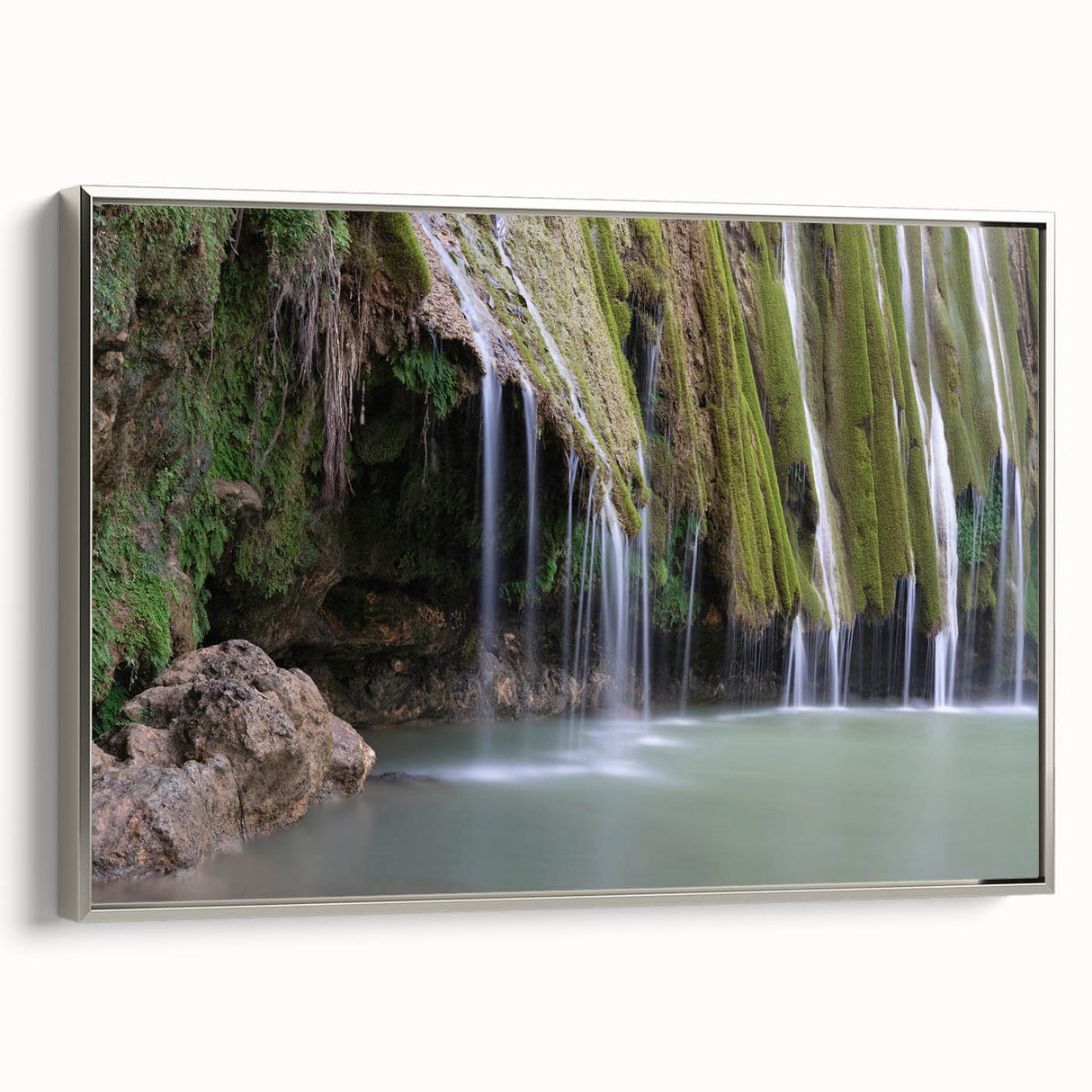 Framed canvas depicting a vintage-style Caribbean landscape in muted earth tones, ideal for bedroom wall art.