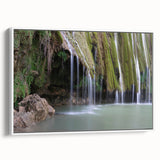 Framed canvas depicting a Caribbean landscape with vibrant greenery and ocean views, suitable for living room decor.