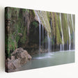 Large canvas print depicting a serene Caribbean beach scene in soft blue and sandy tones, suitable for kitchen wall art.