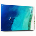 Acrylic print of a Caribbean scenery in vibrant blue and green tones, ideal for dining room decor.