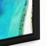 Extra large framed canvas of a textured, colorful Caribbean scenery, ideal for living room decor.