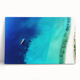 Black and white stretched canvas featuring a serene Caribbean beach scene, ideal for kitchen wall art.