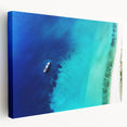 Stretched canvas print of a Caribbean beach with vivid blue and turquoise waters, ideal for kitchen wall art.