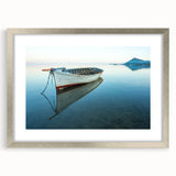 Extra large abstract art print of Caribbean scenery in silver frame, ideal for living room decor.