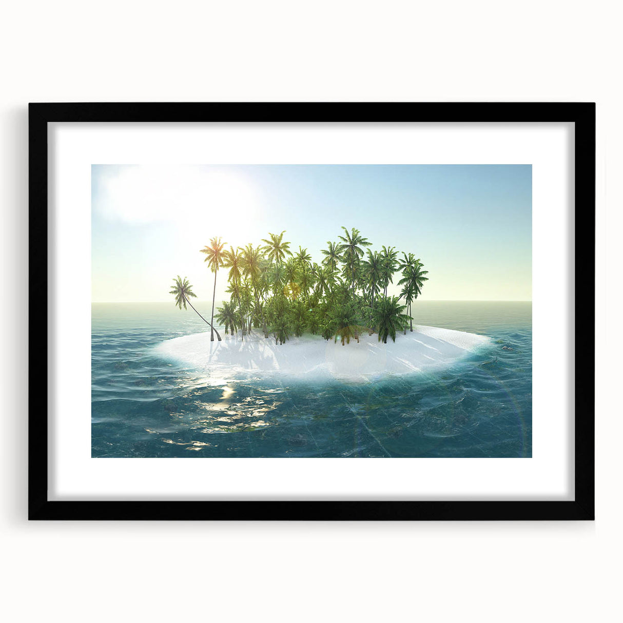 Extra large, textured abstract art print of Caribbean scenery in vibrant colors on a framed mat, ideal for living room decor.