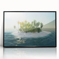 Large abstract wall art depicting the Caribbean Virgin Islands in vibrant blue and green tones, framed in black acrylic.