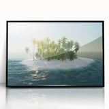 Large abstract wall art depicting the Caribbean Virgin Islands in vibrant blue and green tones, framed in black acrylic.