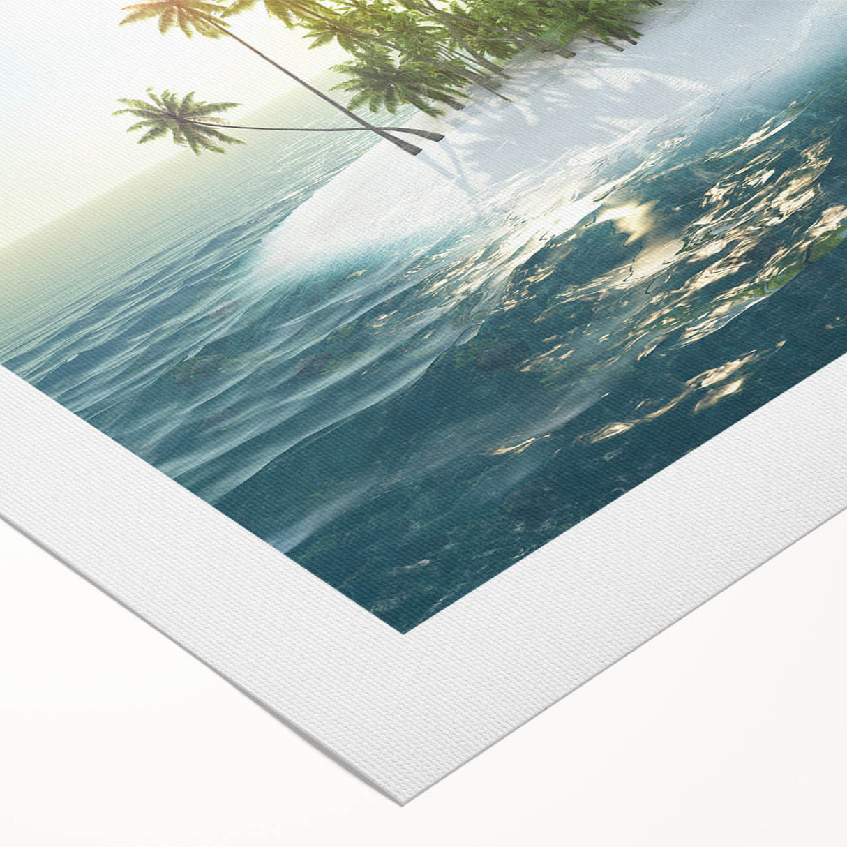 Art deco poster of the Caribbean Virgin Islands in soft blue and green tones on rolled canvas.