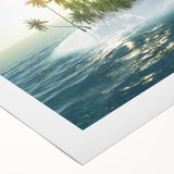 Art deco poster of the Caribbean Virgin Islands in soft blue and green tones on rolled canvas.