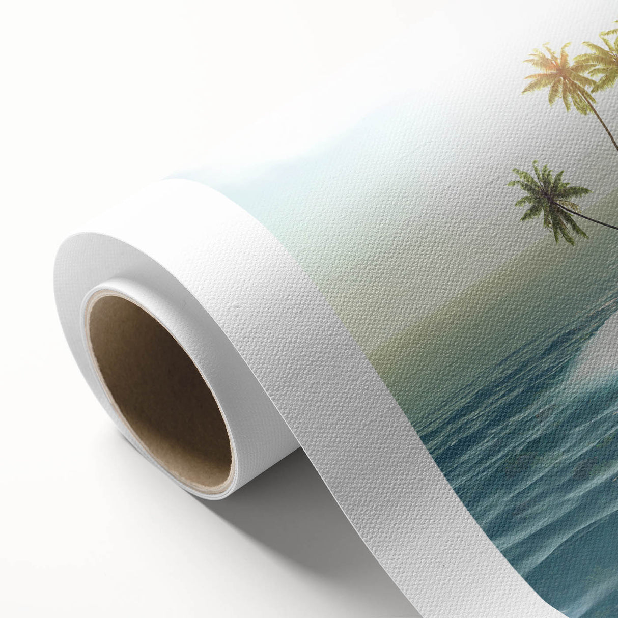 Art Deco poster of Caribbean Virgin Islands on rolled canvas, with vibrant blue and green tones.