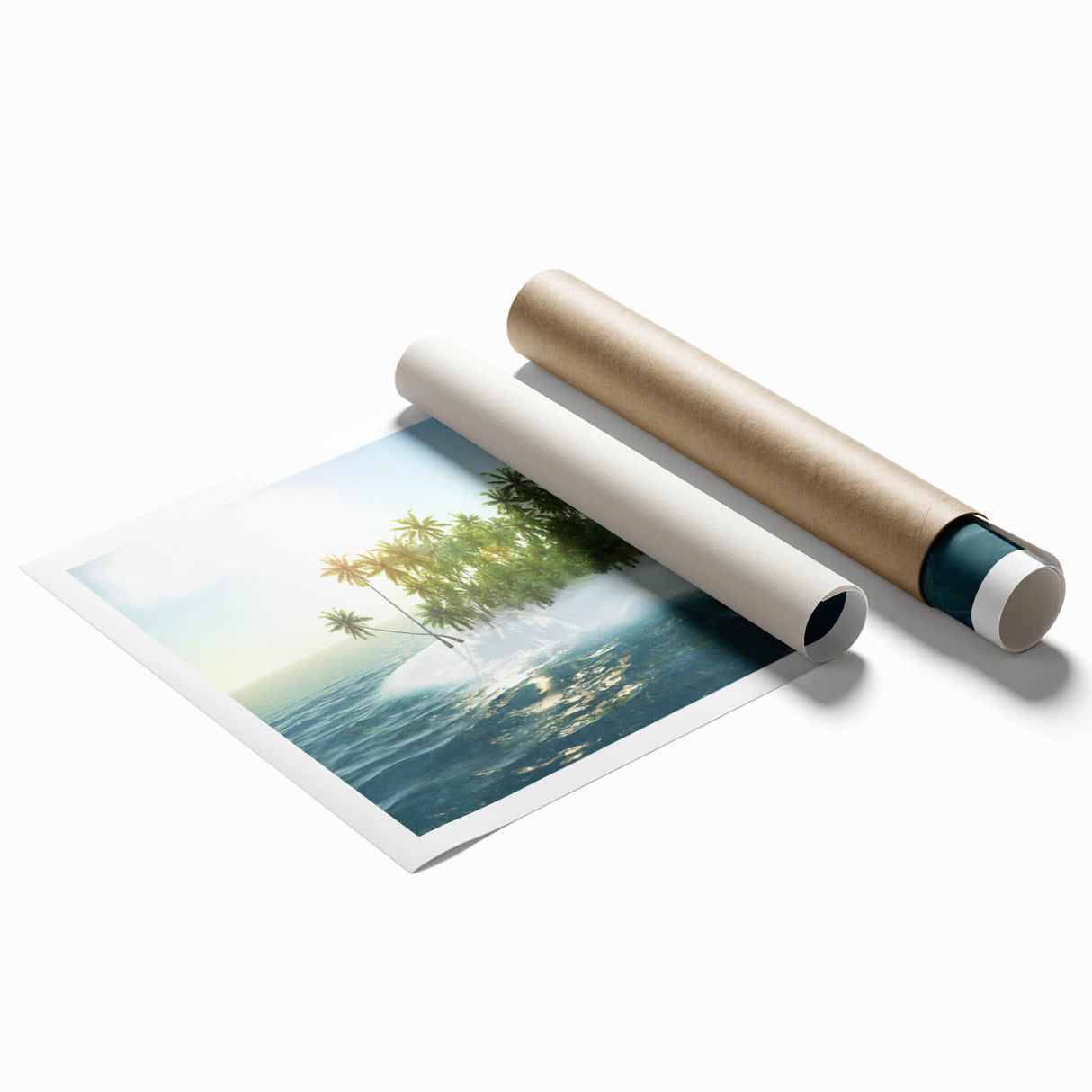 Extra large rolled print of Caribbean Virgin Islands with lush florals in vibrant colors, ideal for classy bathroom wall art.