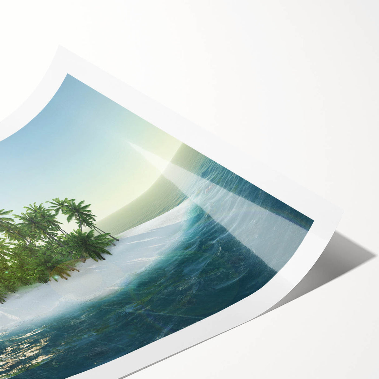 Extra large wall art featuring line art flowers with vibrant Caribbean scenery on rolled print.