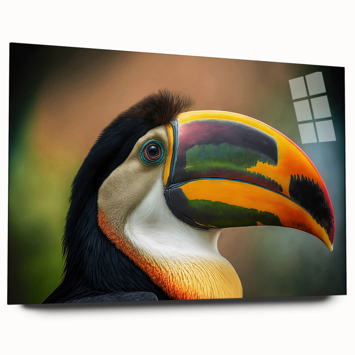 Large abstract wall art on acrylic glass depicting vibrant scenery of Belize, ideal for bedroom or dining room decor.