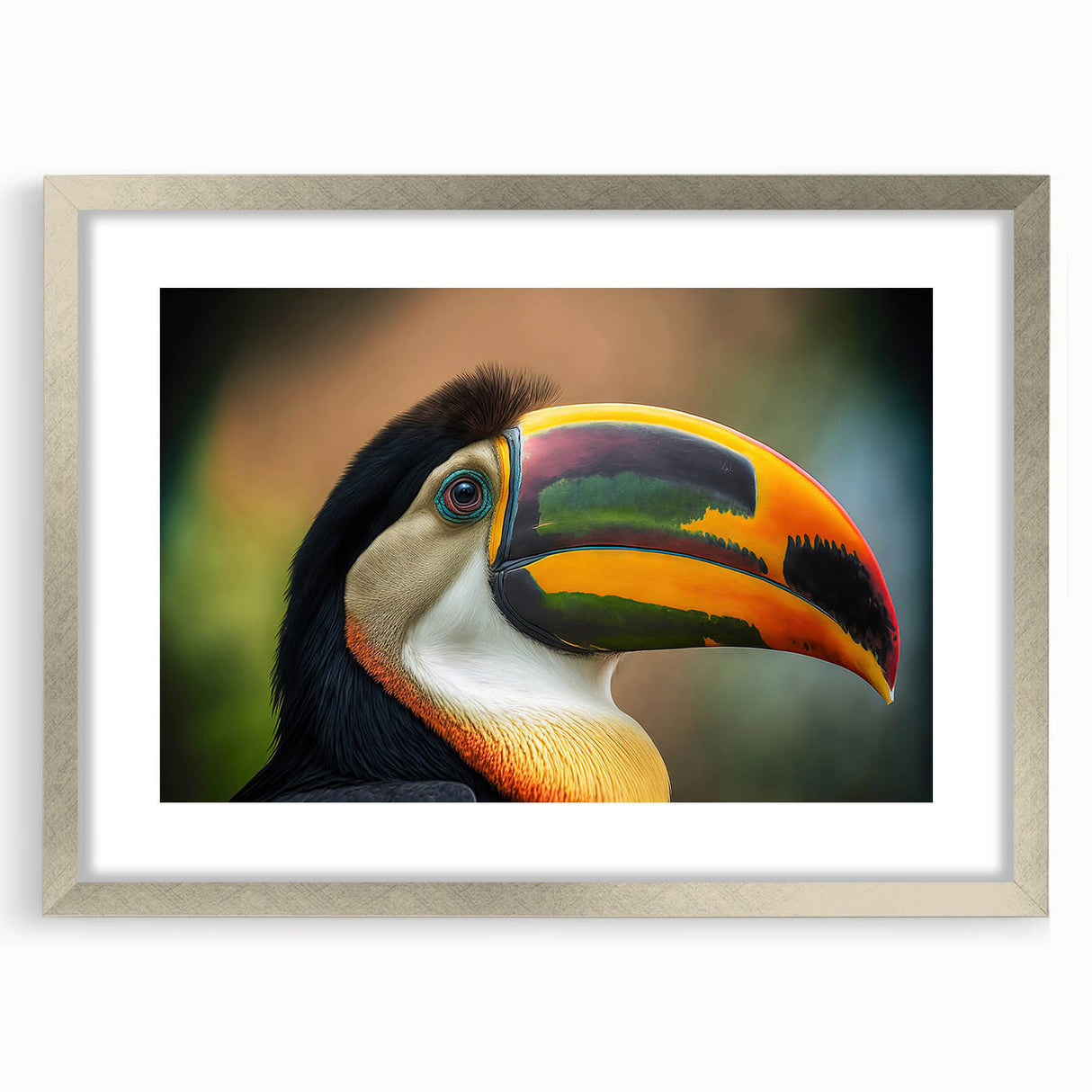 Extra large abstract art print featuring a colorful, textured depiction of Central American scenery in a silver frame.