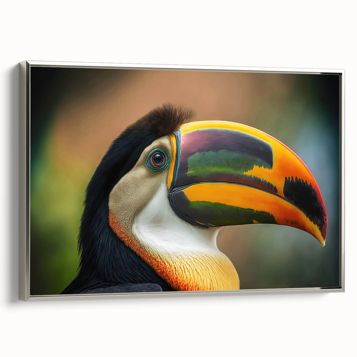Framed canvas featuring a vintage-style landscape painting of Belize in muted earth tones, ideal for bedroom wall art.