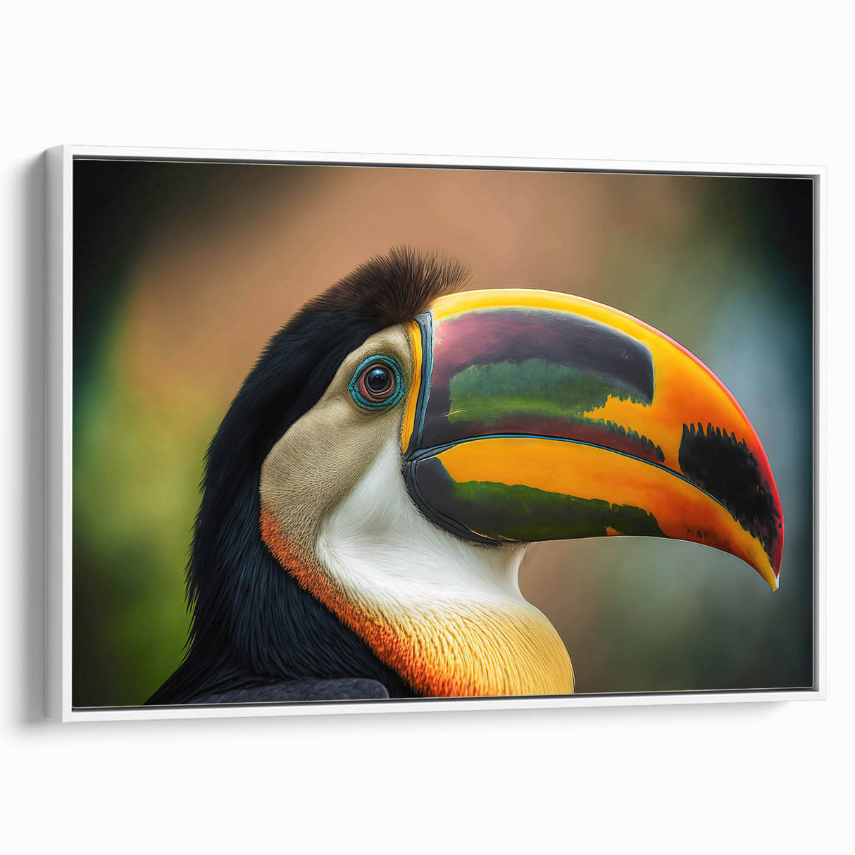 Abstract art print depicting a Belizean landscape in pastel hues on a framed canvas.
