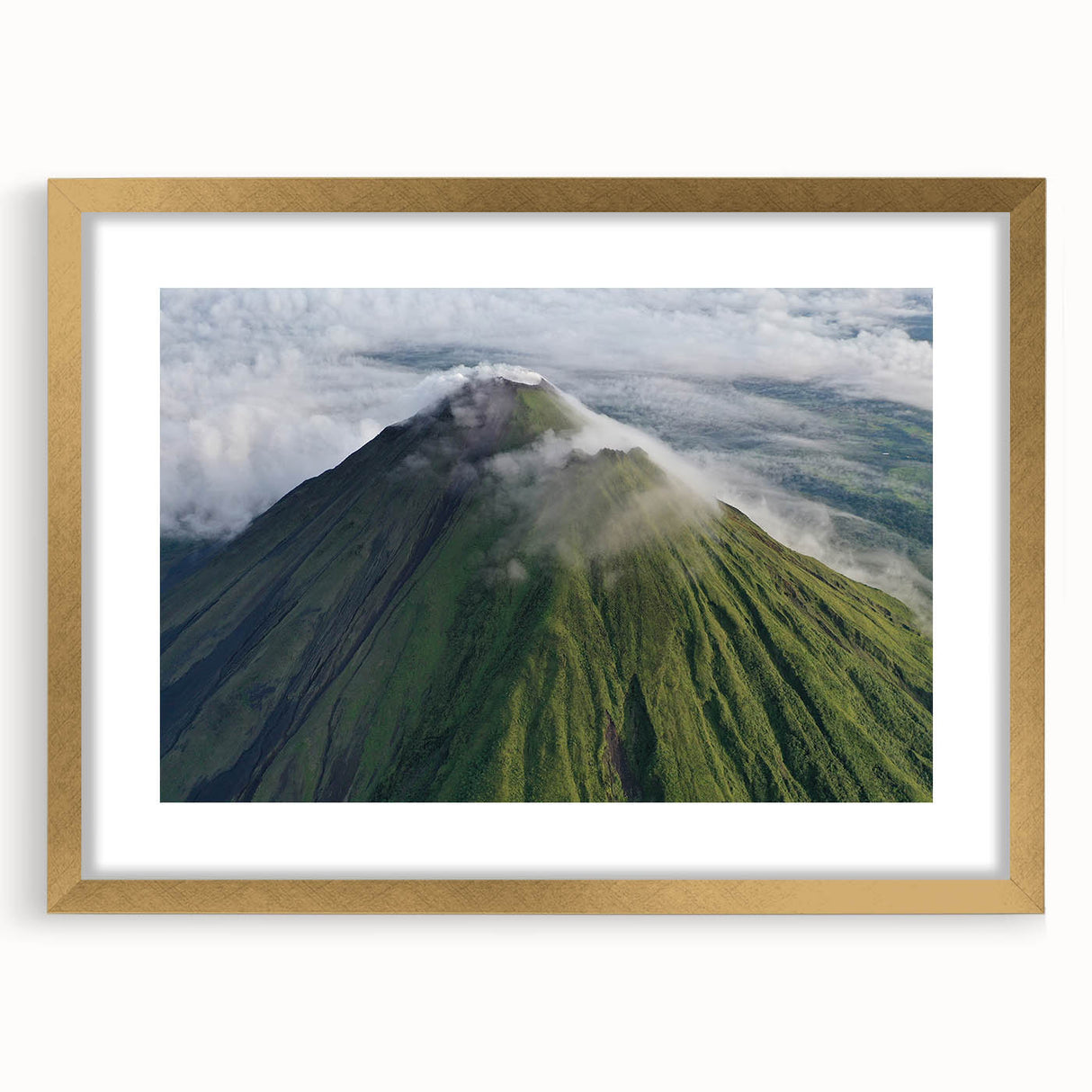Extra large abstract art print of a textured Central American landscape in gold frame, ideal for living room decor.