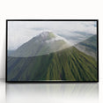 Large abstract wall art depicting a stylized Costa Rican landscape in muted earth tones, framed in black acrylic.