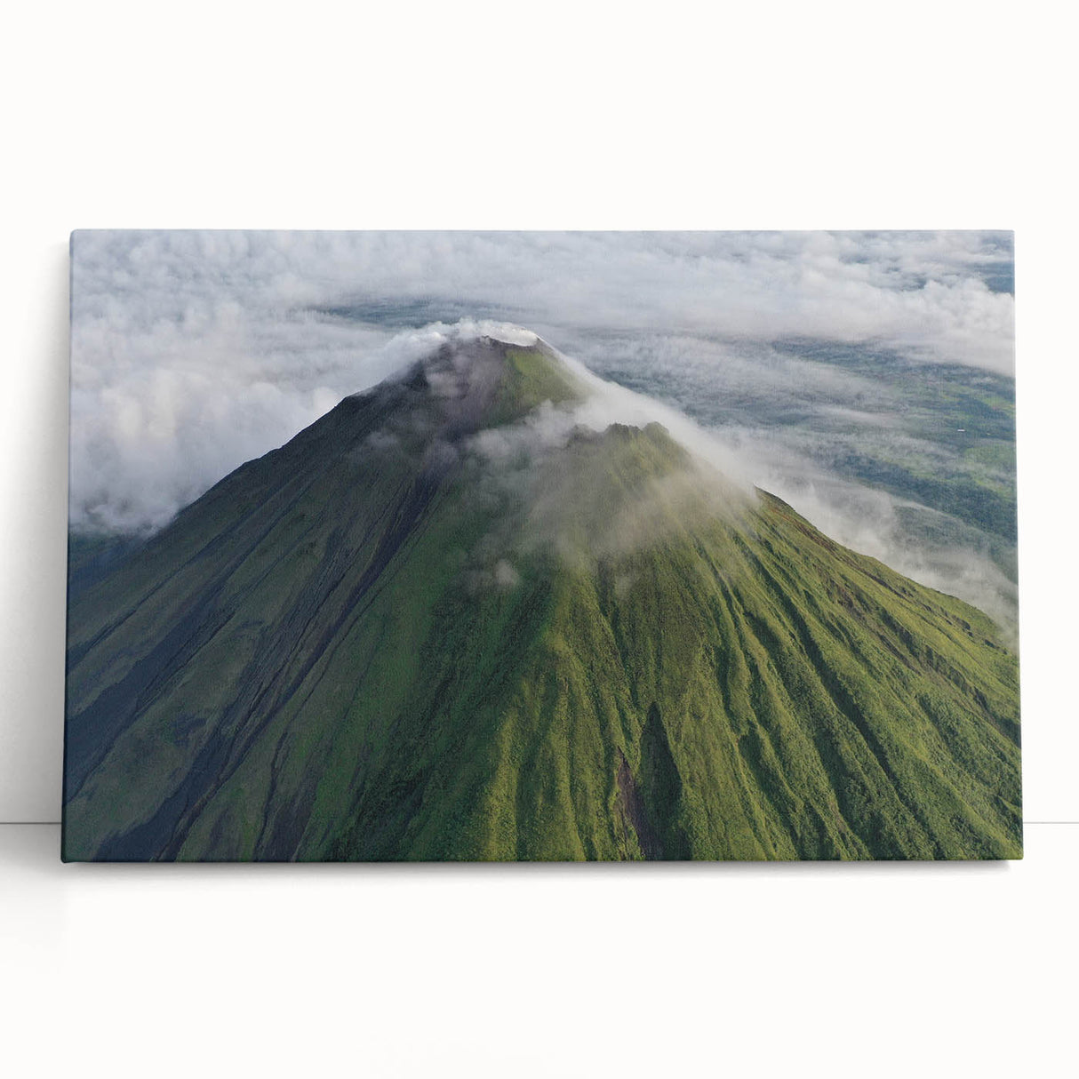 Large black and white canvas print of a Central American landscape, ideal for kitchen wall art or bedroom decor.