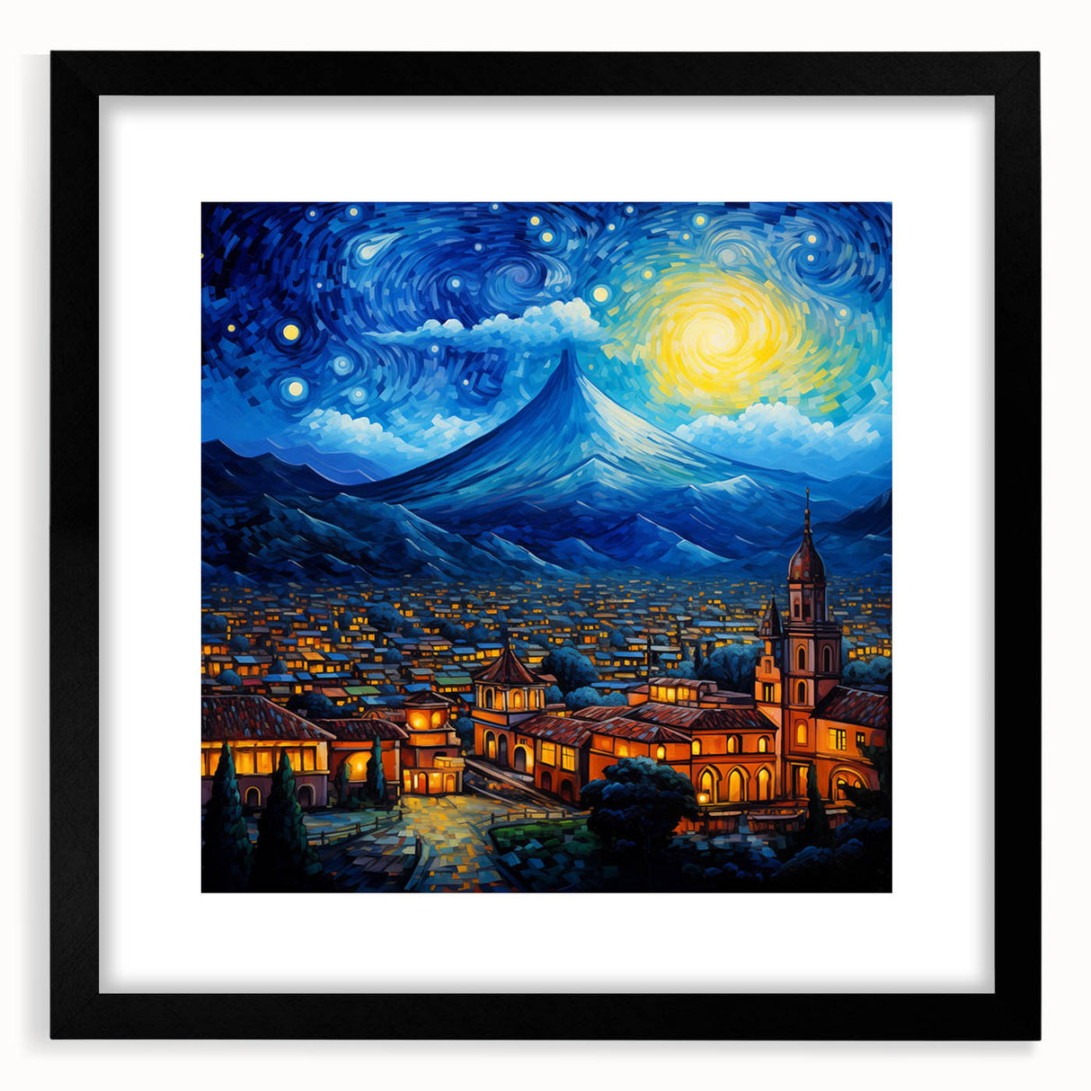 Extra large framed abstract print featuring textured, colorful art with vibrant hues, ideal for living room decor.