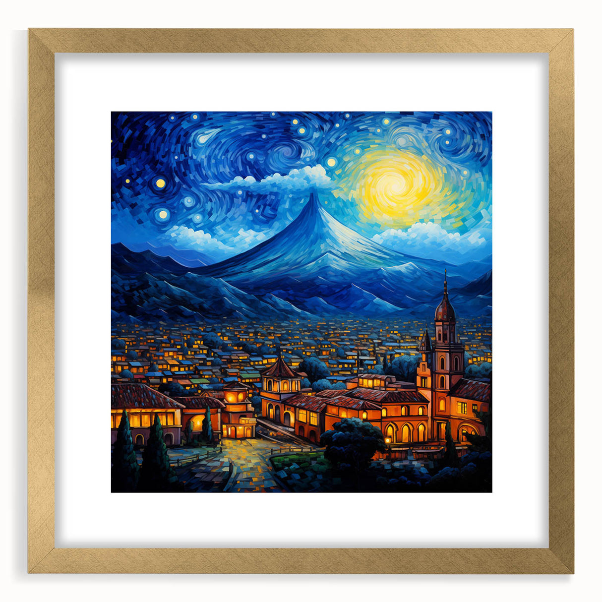 Extra large framed abstract art print featuring textured scenery of Central America in muted earth tones.